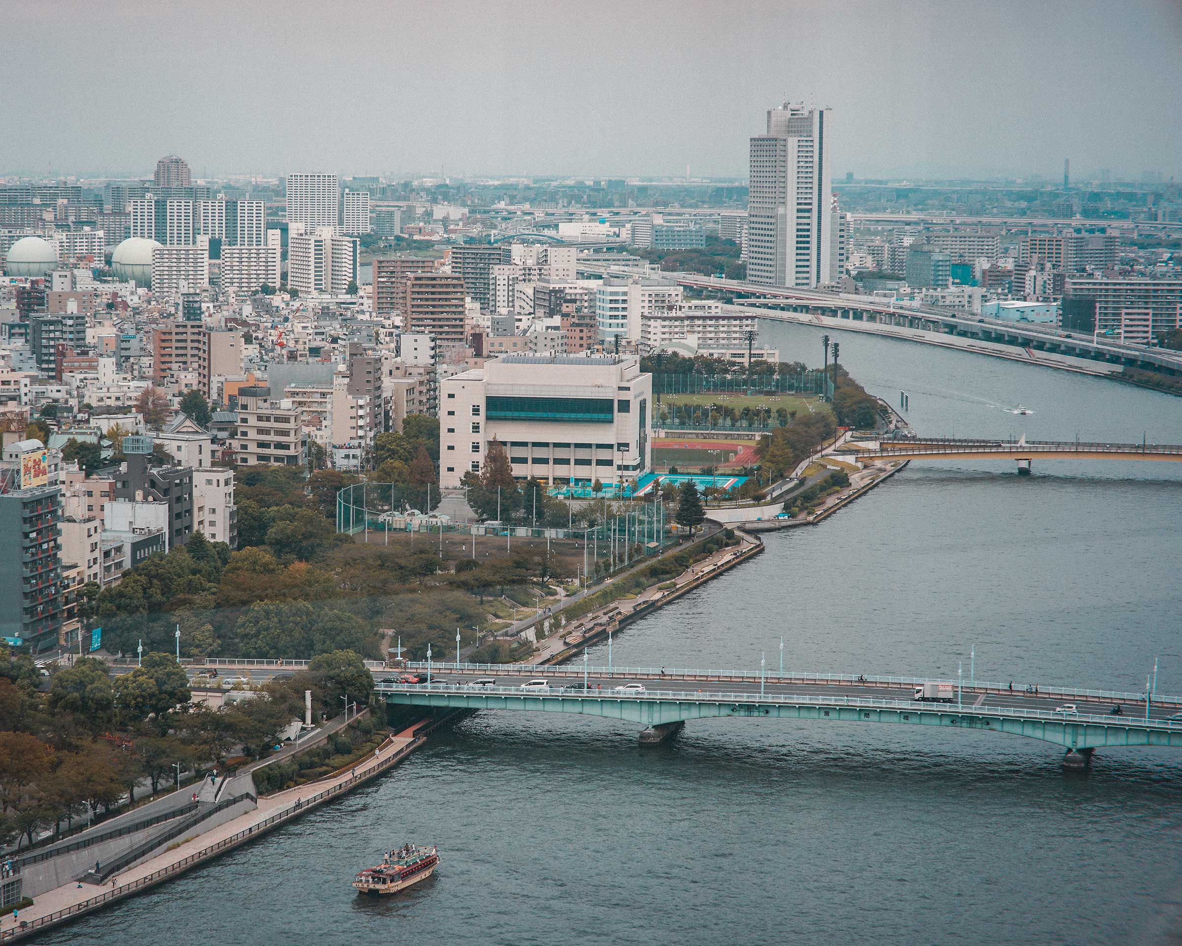Overlooking Sumida River and the city
